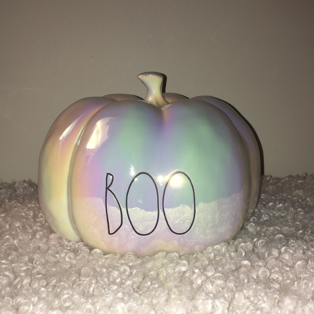 Rae Dunn "BOO" White Iridescent Ceramic Pumpkin